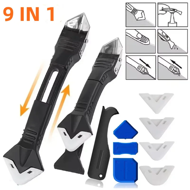 

New 5 in 1 Metal Head Shovel Glue Tool Kit Silicone Spatula Caulk Remover Grout Removal Sealant Finishing Home Household Tools