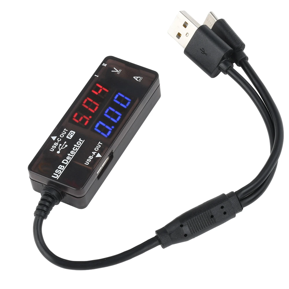 Red+Blue Dual USB Current Voltage Charging Detector Tester Battery Voltmeter Ammeter Charger Doctor with USB-A Type-C Cable