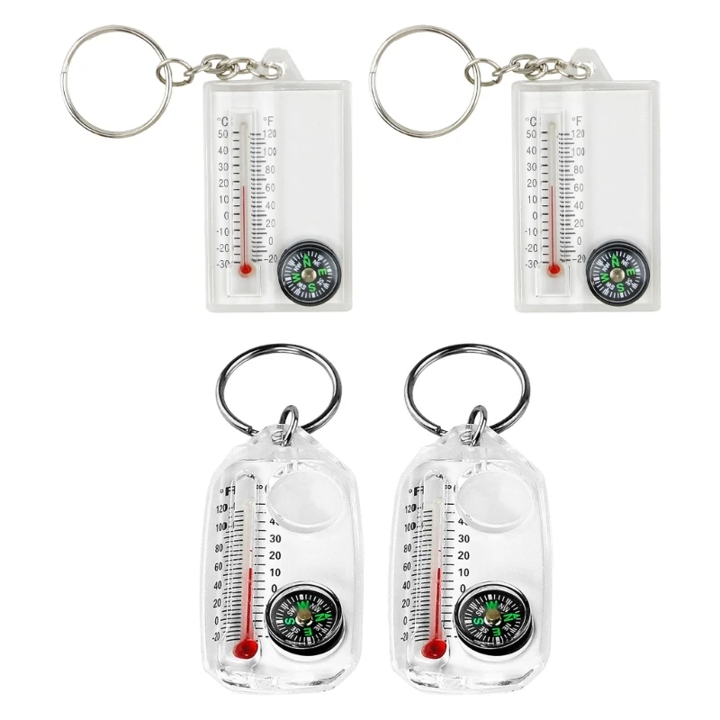 Compasses Pendant Thermometers Keychain Pocket Sized Compasses Keyring Guiding Compasses Thermometers Keyring For Hiking