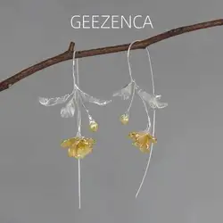 GEEZENCA 925 Sterling Silver Two Tone Plated Begonia Flower Earrings For Women Lovely Elegant Flowers Dangle Earrings Gift