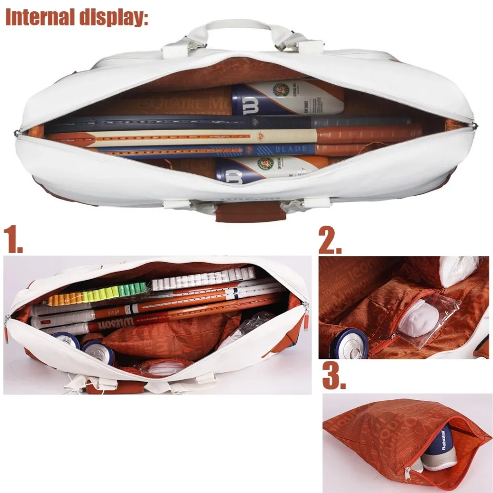 Wilson 2024 roland garros tênis duffel raquete saco super tour grande saco de tênis max para 5 raquetes com bolso interno independente