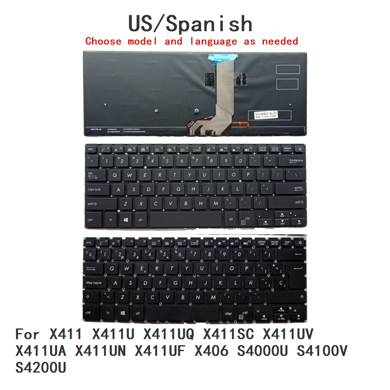 New US Spanish Backlit Keyboard For ASUS X411 X411U X411UQ X411SC X411UV X411UA X411UN X411UF X406 S4000U S4100V S4200U