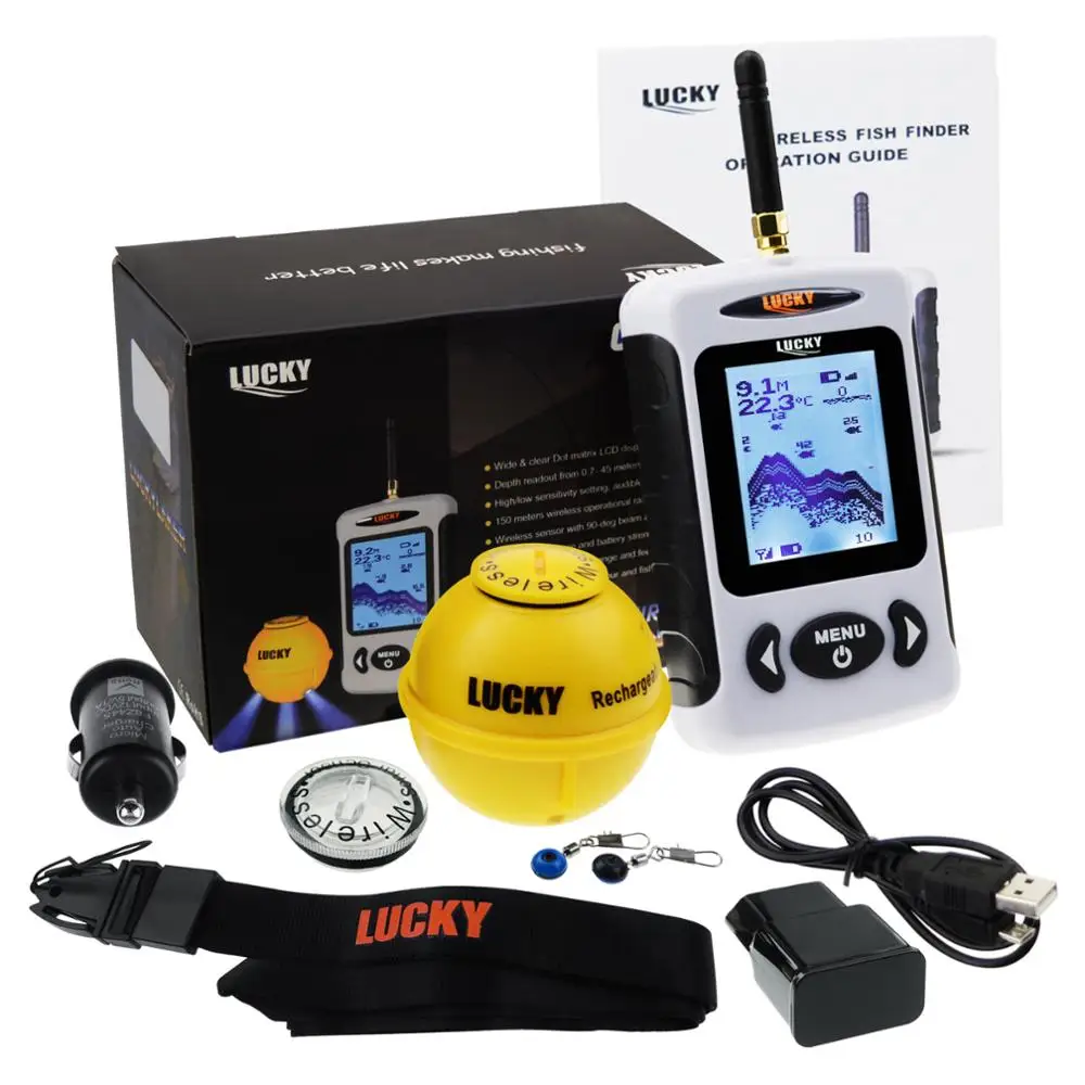 new Lucky Wireless Fish Finder W/ Attracting Light Lamp Portable Rechargeable Locator 45M Depth 150M Wireless Sonar Sensor