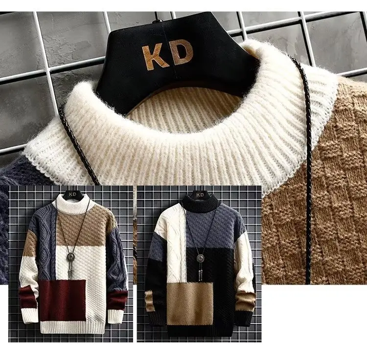 Knit Sweater Men Oversized Pull Homme Male Knitted Sweater Pullover Jumper Harajuku Casual Patchwork Streetwear Men Sweaters