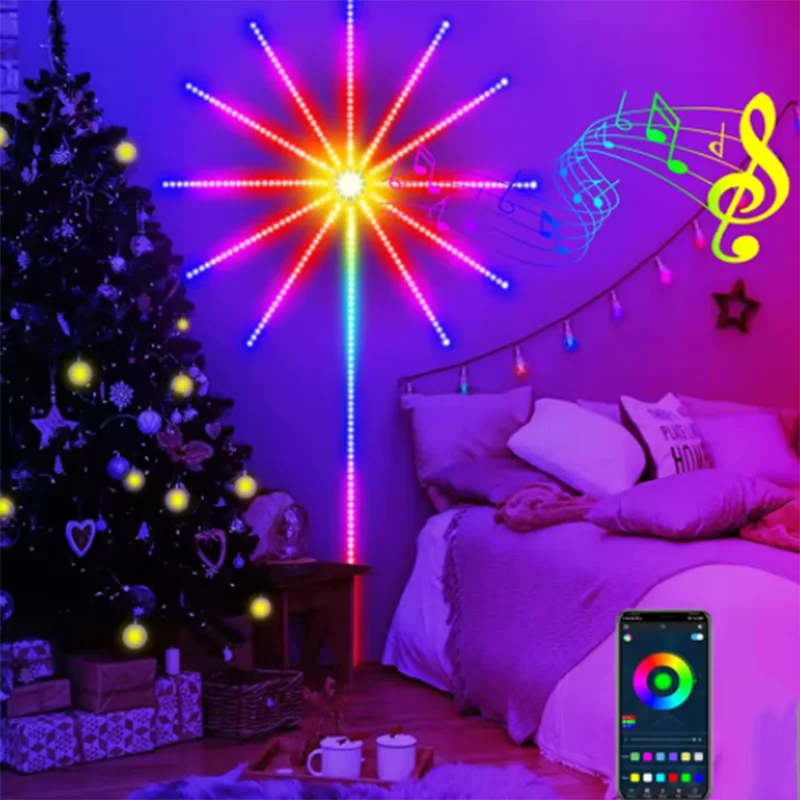 NEW 2025 Firework Light LED Strip Bluetooth Smart APP Control Neon Strip USB 5V Smart Lamp Sync Music Christmas Party Decoration