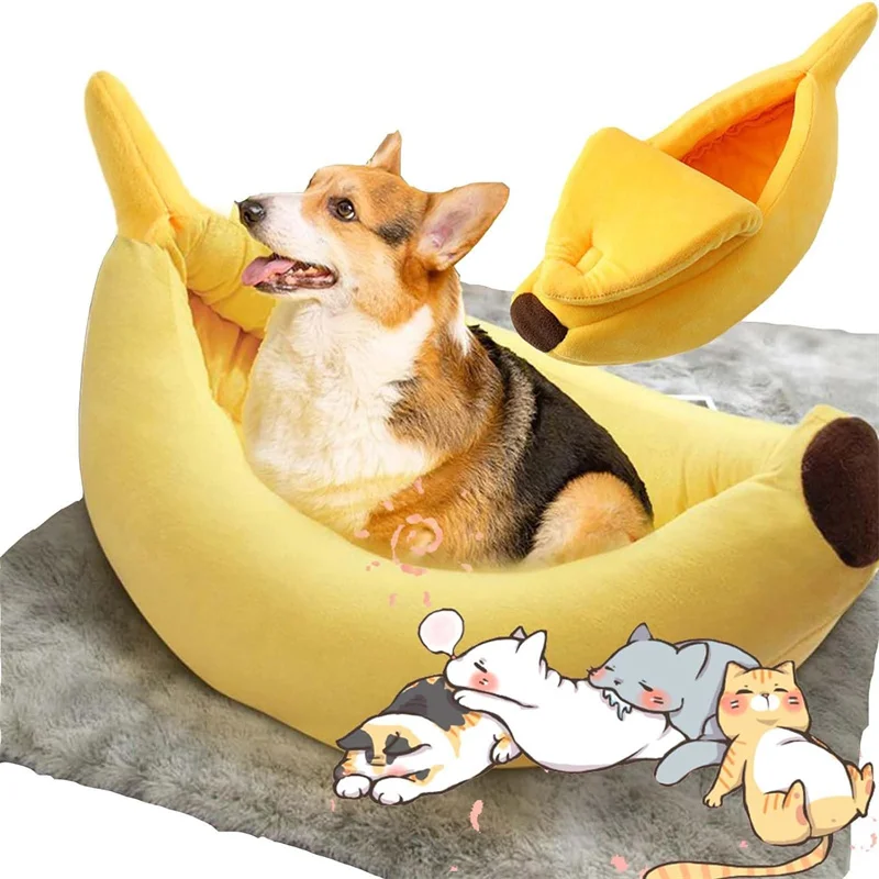 Banana Cat Bed House Funny Cute Cozy Cat Mat Beds Warm Durable Portable Pet Basket Kennel Dog Cushion Cat Supplies Multicolor