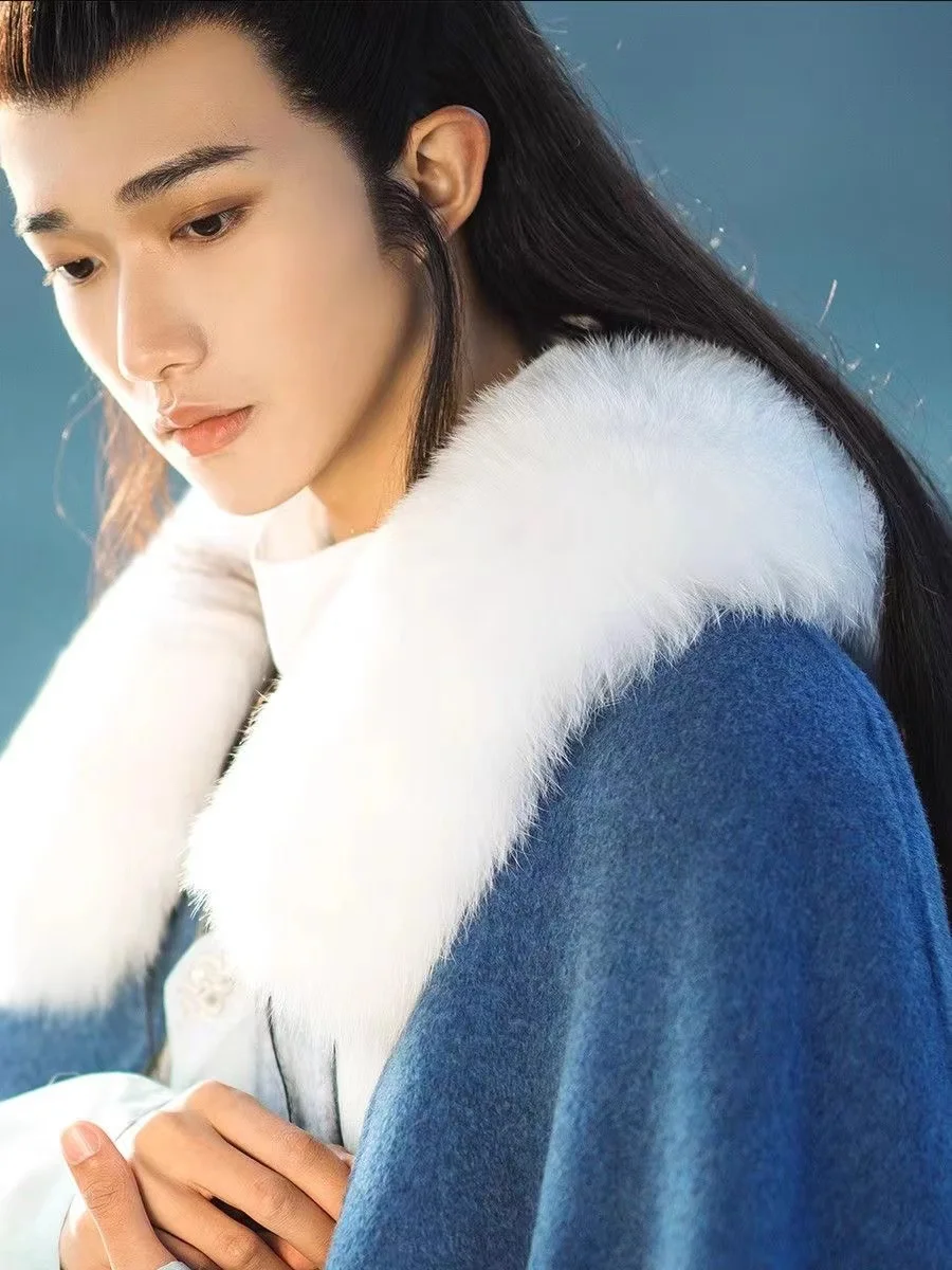 Ancient Chinese Cloak Artificial Fox Large Fur Collar Long Cloak Coat Costume Men Women Street Cosplay Cloak Hanfu Accessories