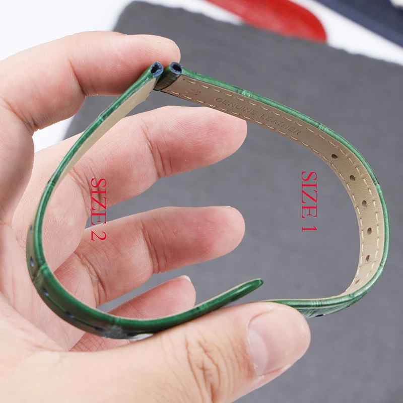 14mm 20mm 22mm High Quality Bamboo Pattern soft cowhide Strap Men Butterfly Buckle leather Green Watchband Bracelet