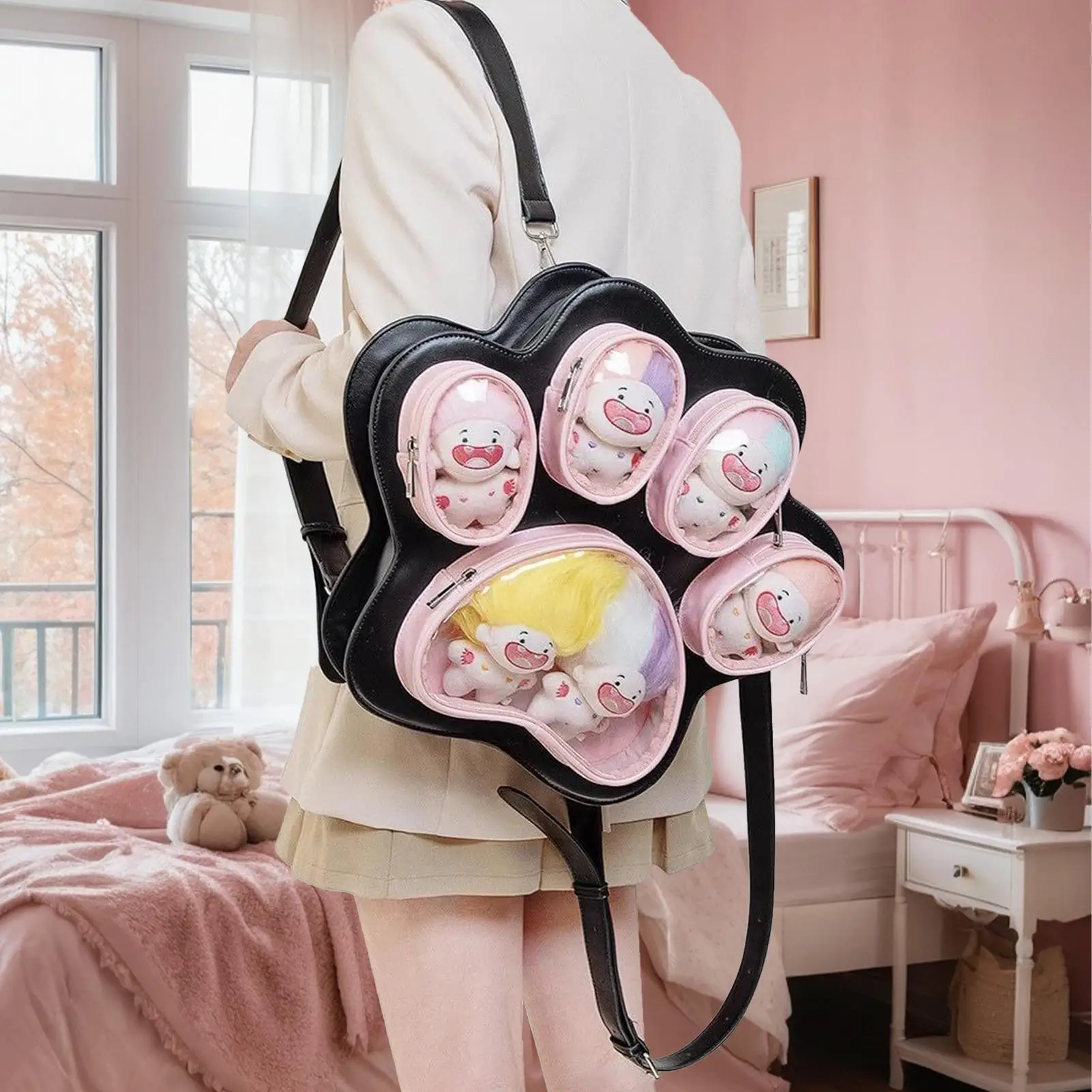 

Cute Backpacks For Girls Cat Paw Cute Backpack For Women Plush Doll Display Bookbag Storage Bag Casual Travel Daypack For Women