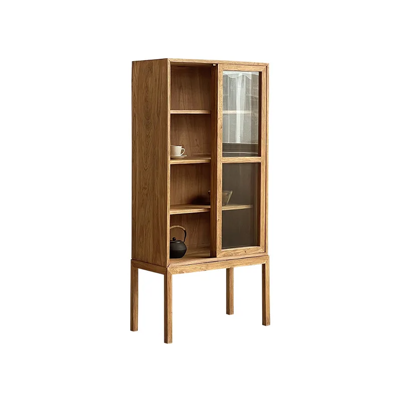 Solid wood dining side cabinet medieval log wind tea cabinet shelf storage storage vertical cabinet household