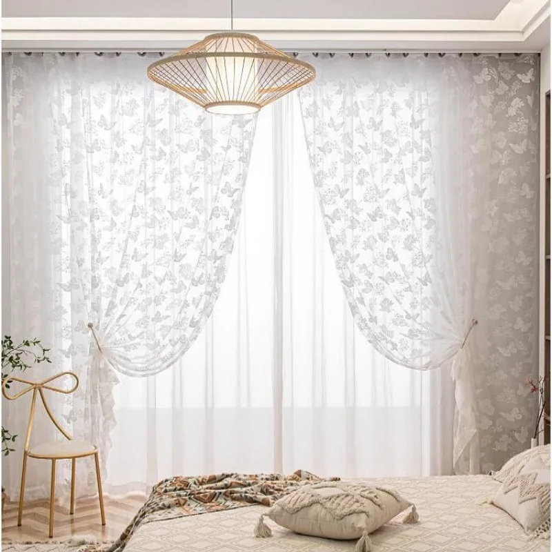 1panel, spring and summer fresh butterfly white gauze curtain, semi transparent gauze curtain for living room and bedroom