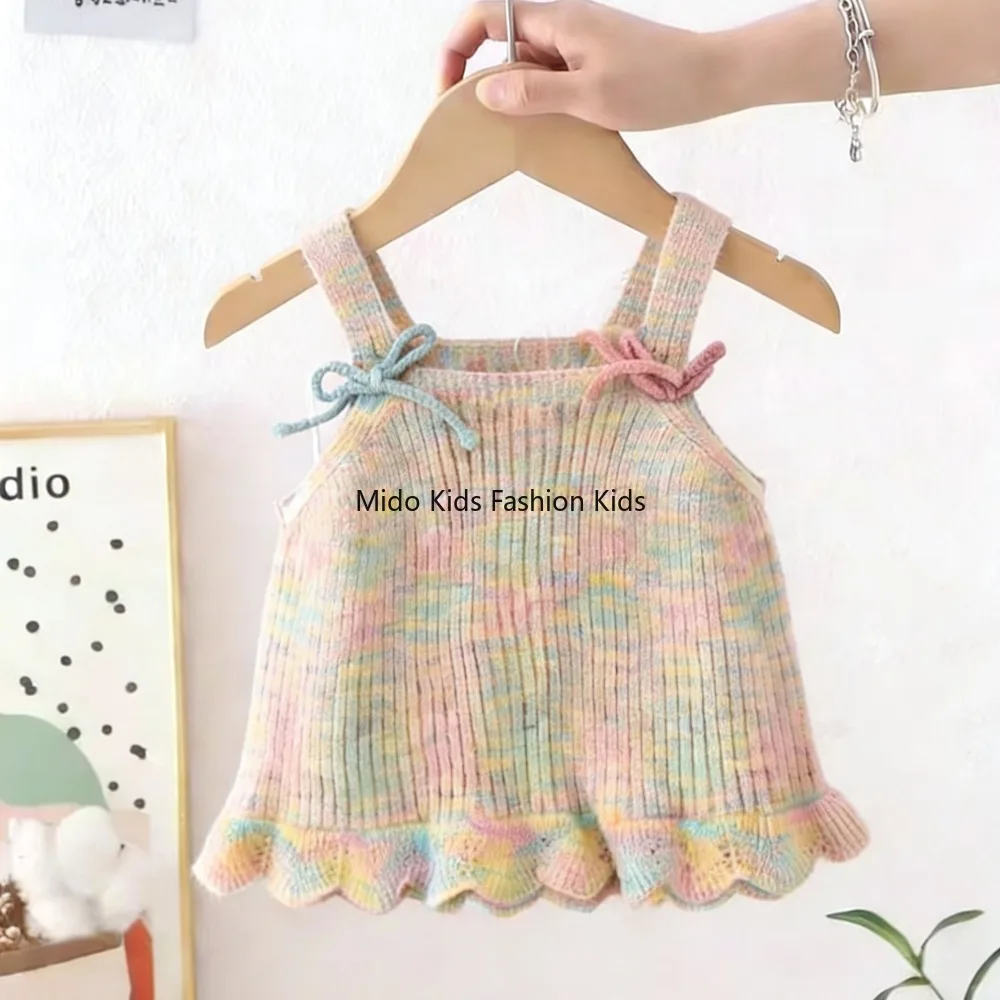 

1-9Y Kids Sweater Vest Gradient Color Sleeveless Knit Vest Spring Autumn Cute Baby Girl Vest 80-120cm