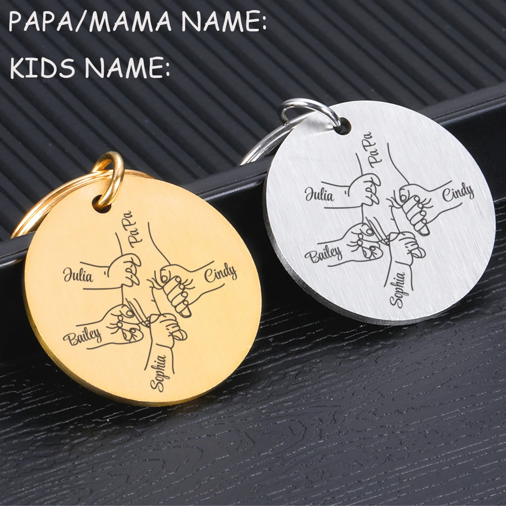 

Stainless Steel Personalized Name Holding Hand Keychain Customized for Love Family Father Mother Gift Mom Dad Kids Name Custom