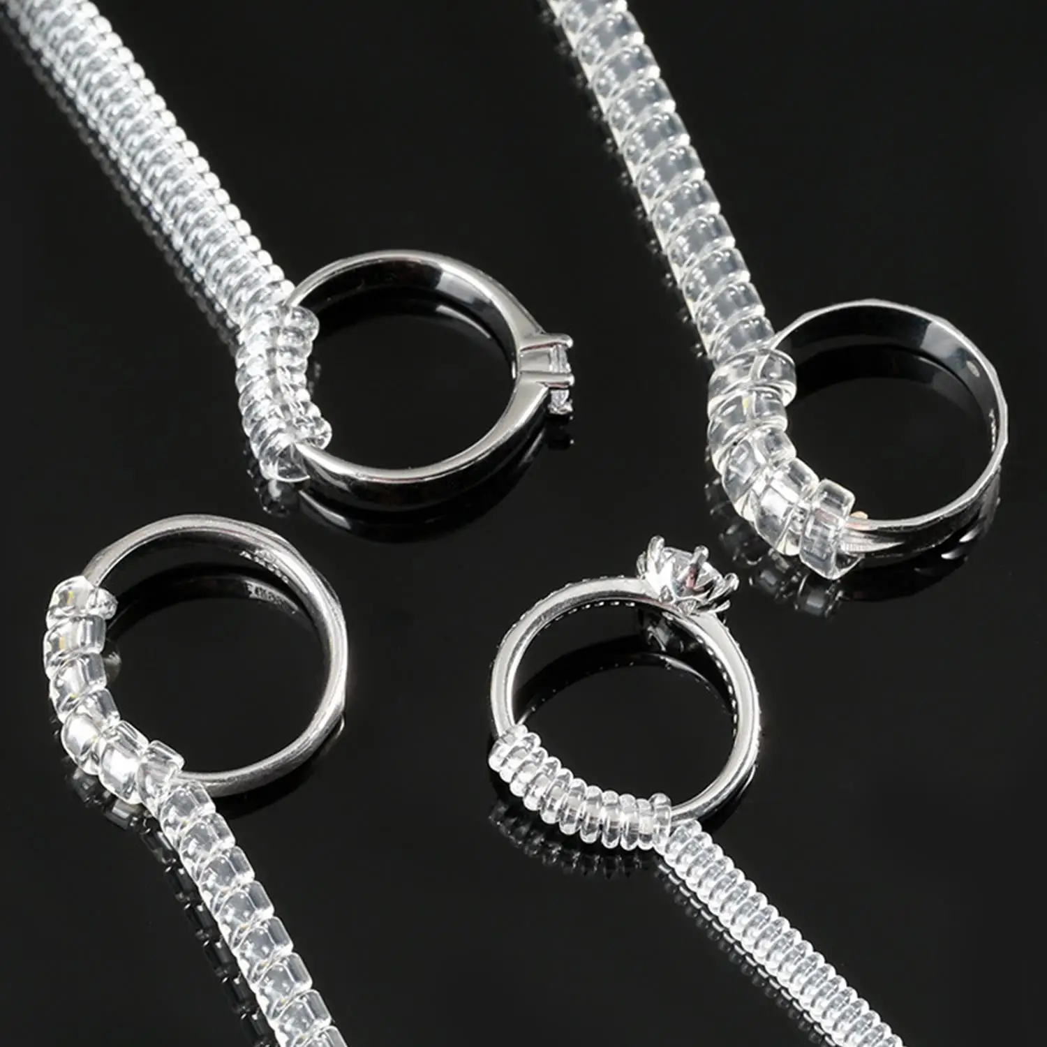 1 pçs anel tamanho ajustador redutor ferramentas espiral mola anéis ajustar invisível transparente apertador redimensionamento ferramenta