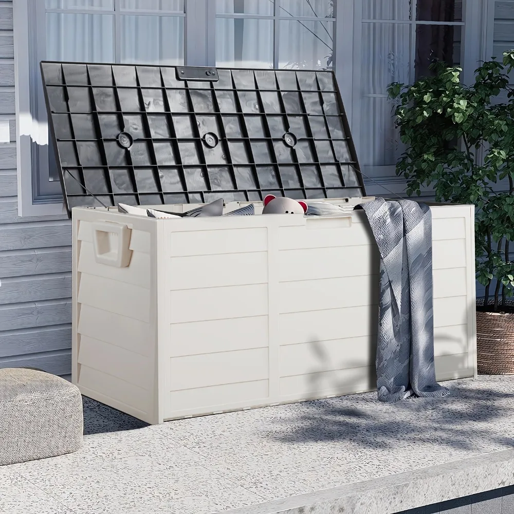

75gal 110.00lb Coffee, Black, Grey, Solid Black And White with Black Lid, Light Pink, Green, Wood Grain Style, with Two Wheels, Plastic Patio Storage Box, Folding/Non-Folding Model Sent Randomly!, Box,Cabinet,Rack for Outdoor Storage