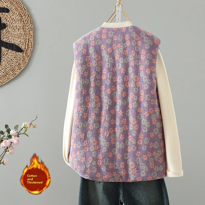 Handmade Winter Women's Vest Warm ort Svel Cotton Jaet Chinese Sle Button Bal Top Thiened Straight Cut Coat