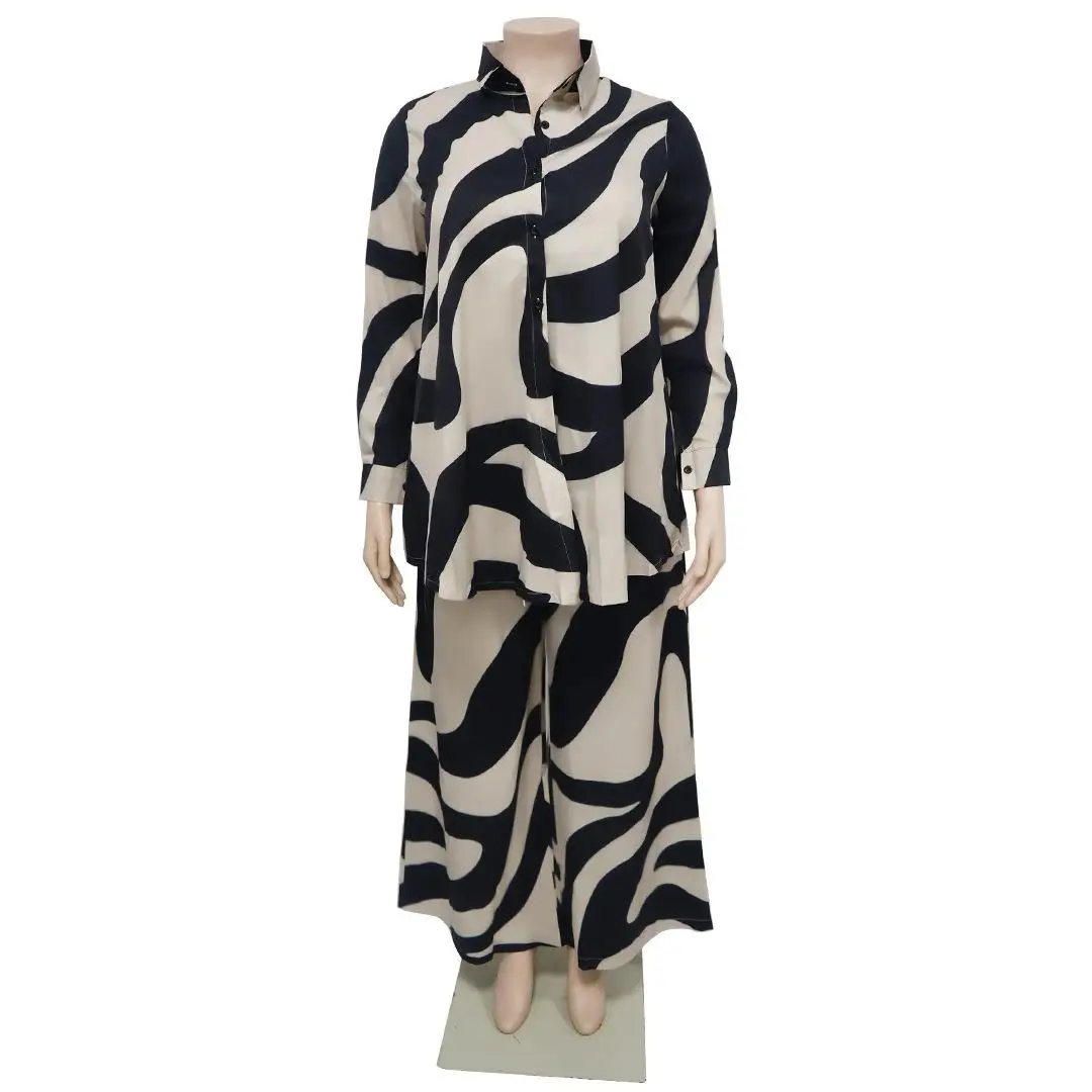 Large Size Faionable Printed Long Sve irt And Trousers Set for Women Summer 2024 Universal Fit Other Material 00%