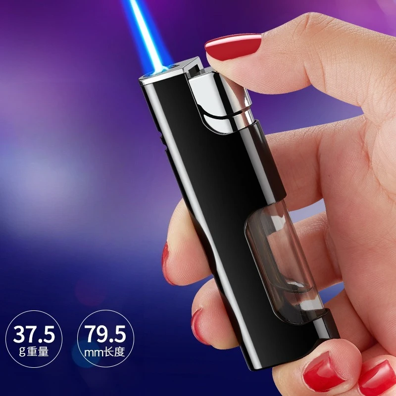 Classic Simple Long Strip Small Transparent Air Box Portable Direct Lighter Electronic Metal Gift Windproof Gas Firer