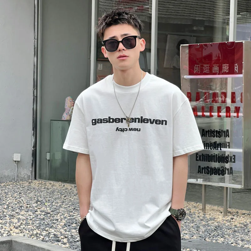 

T-shirt Men Causal O-neck Letter Print Summer Mens Breathable Clothes Harajuku Fashion Commuter Tops Comfortable Tees Streetwear