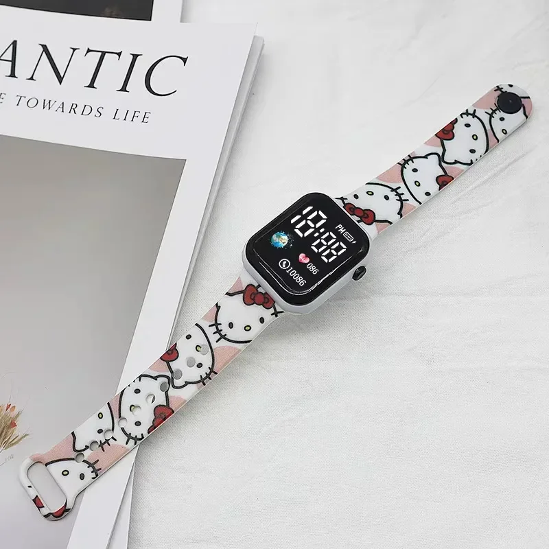 Orologio elettronico intelligente Sanrio carino Hello Kitty stampato a colori per studenti LED Orologio elettronico con pulsante Y1 quadrato stampato alla moda