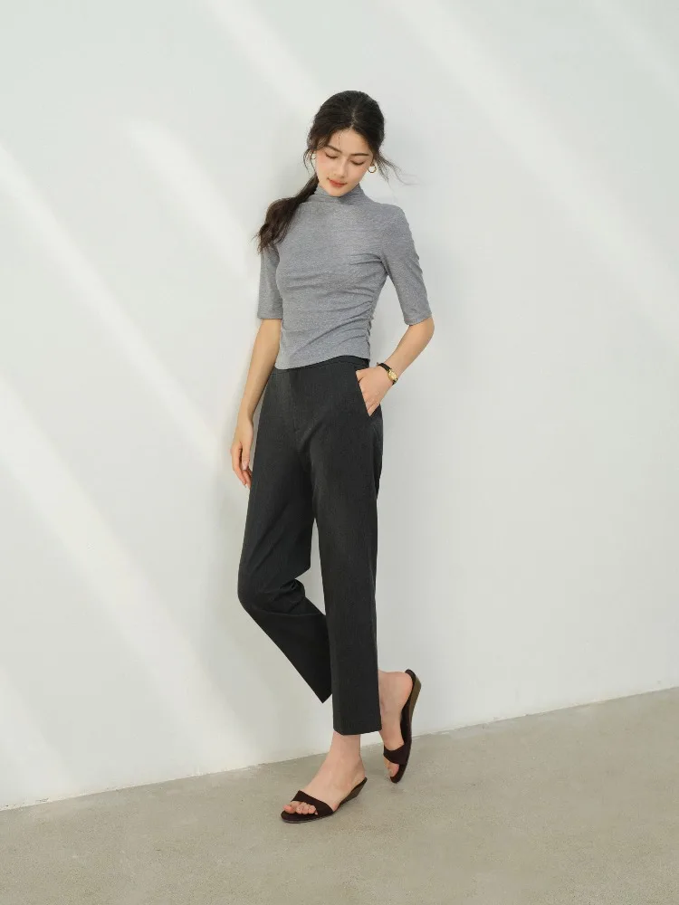 Elegant High Waist Cigarette Pants Women Summer Slim Ankle Length Trousers Professional Workwear Casual Chic Straight Leg Pants