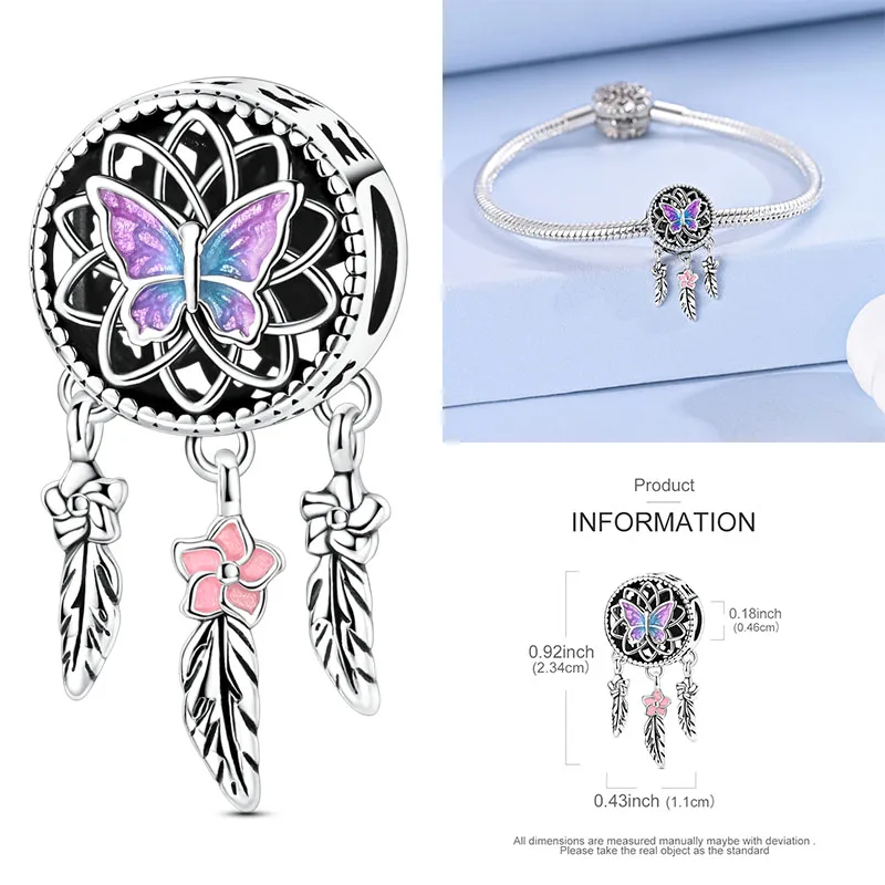 Schmetterlingsanhänger 925 Sterling Silber Rosa Blau Regenbogen Perlenanhänger Passend für Europäische Armbänder DIY Schmuck Geschenk für Frauen und Mädchen 2026 – Detail 15