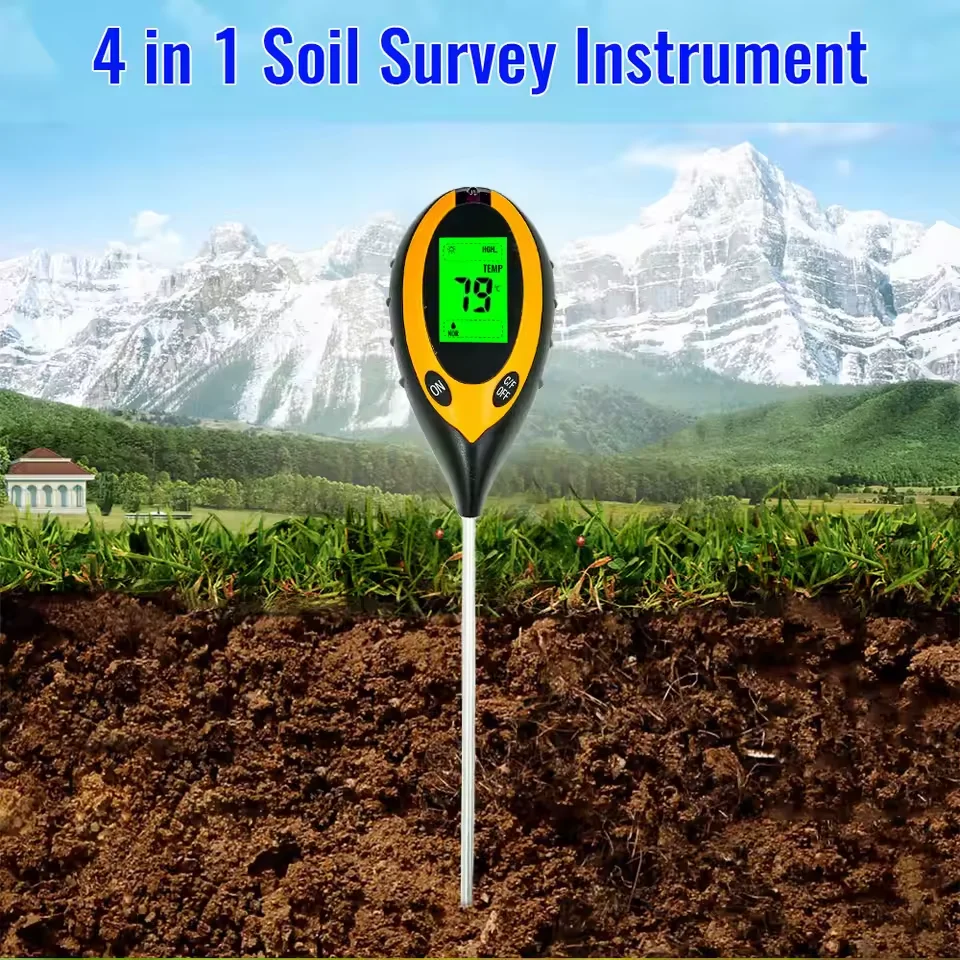 4-in-1 Digital Soil Analyzer | Sunlight Intensity, pH Value, Soil pH Tester & Temperature Monitor for Gardening Plants Farming