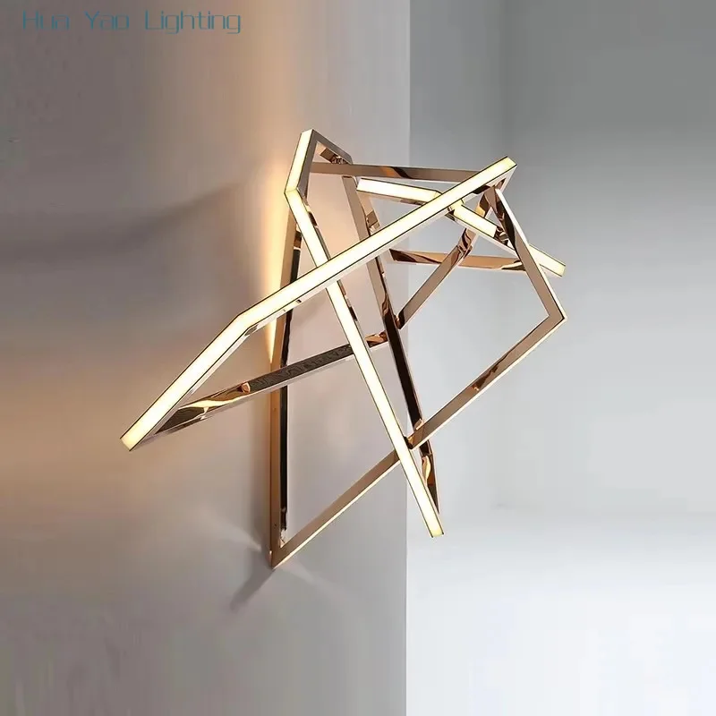 

Stainless Steel Creative LED Wall Light Living Room TV Background Geometric Luxury Wall Lamp Bedroom Designer Postmodern Sconces
