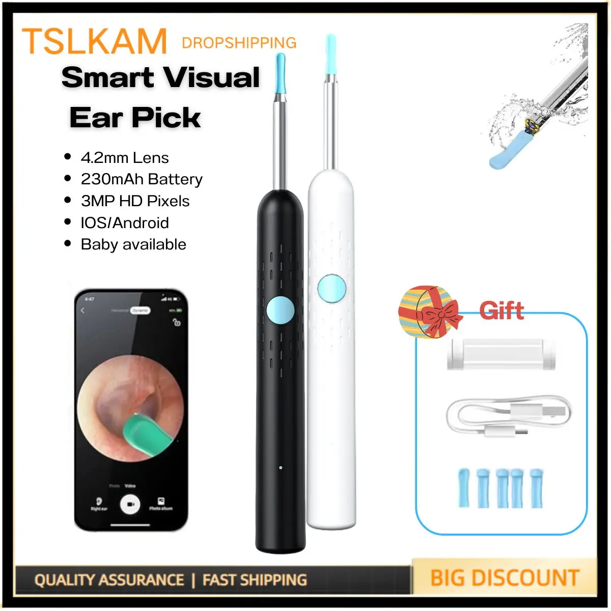 

200W Pixels HD Visual Ear Spoon with Camera WIFI Otoscope Endoscope for Ear Wax Cleaning Inspection Camera Tools for Android iOS