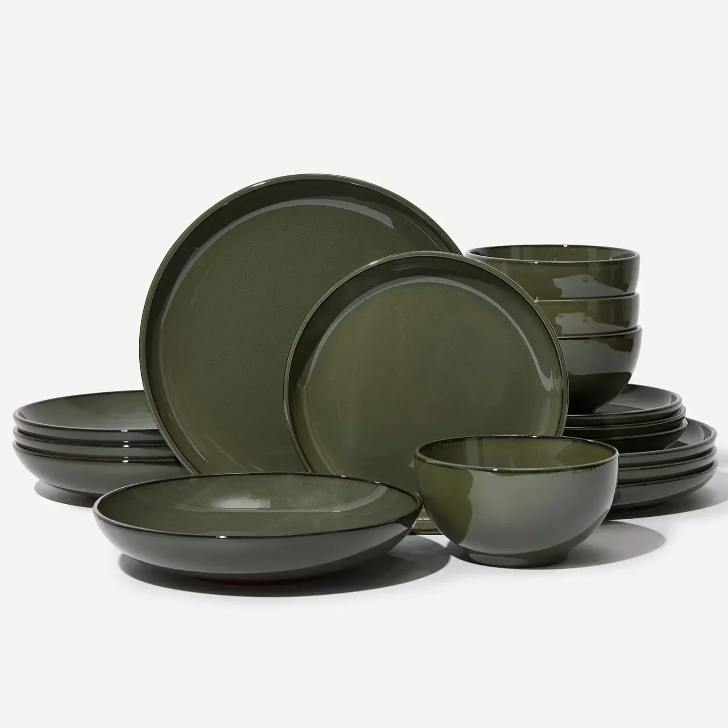 

16 Piece Double Bowl Dinnerware Sets with Pasta Bowls, Highly Chip and Crack Resistant Plates and Bowls Sets, Natural Earthyware