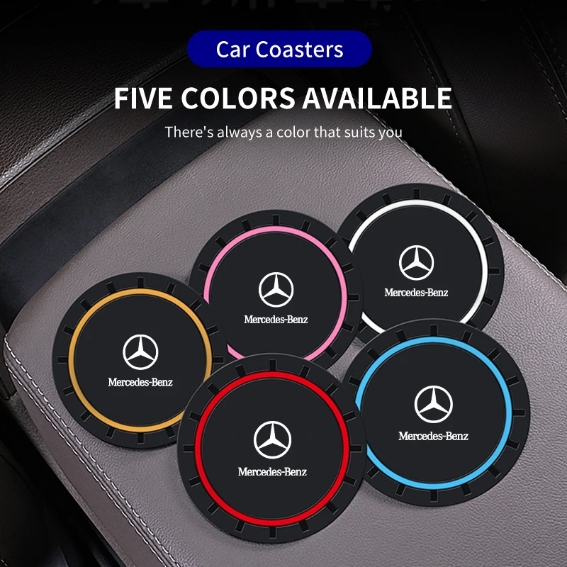 2Pcs Car Silicone Coaster Anti-Slip Water Cup Drink Mat For Mercedes Benz AMG W204 W203 W205 W211 W212 W213 W201 W210 W124 W126