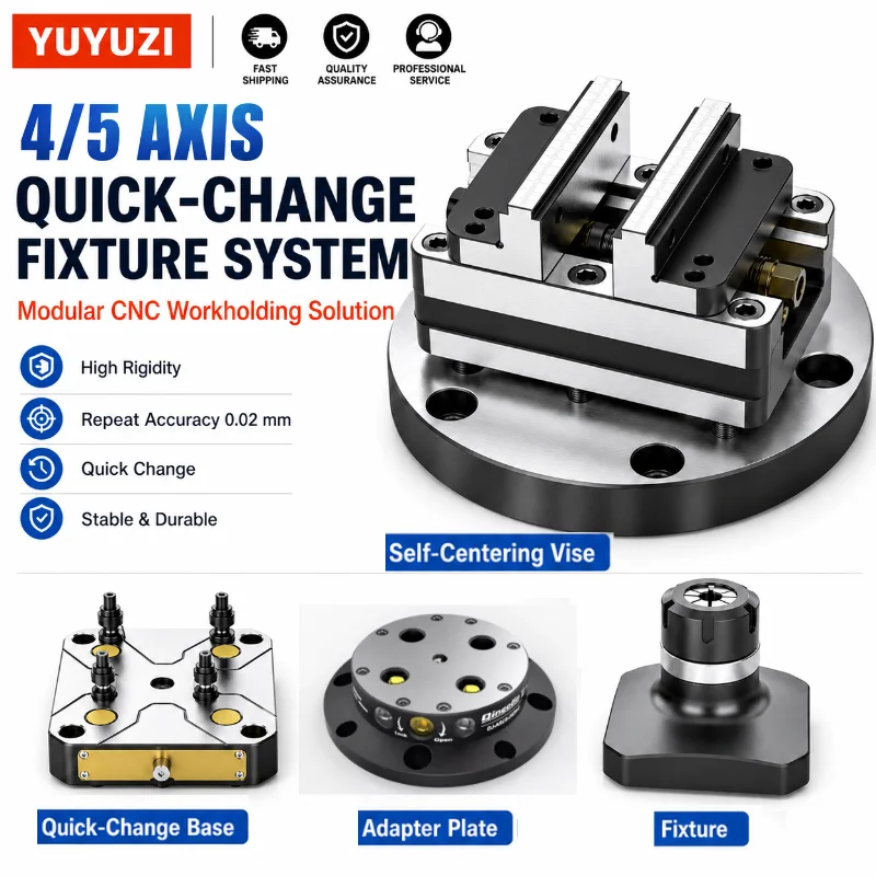 4/5th Axis Vise Fixture Zero Point Quick Change D52 D96 Self Centering Quick Change Fixture CNC L-Block Bridge Plate Workholding