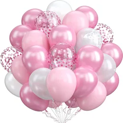 Pink and White Balloons, 60 Packs 30.48cm Light Pink and White Balloons with Confetti Balloons, Suitable for Birthday Party Decorations for Girls and Ladies, Weddings, Baby Shower Parties, Bridal Gifts
