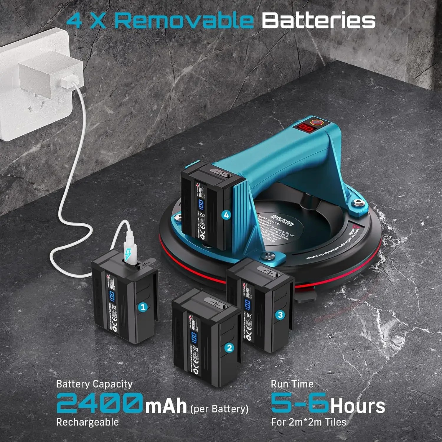 SEESII Electric Vacuum Suction Cups 272KG 600 LBS Digital Display Ceramic Glass 8