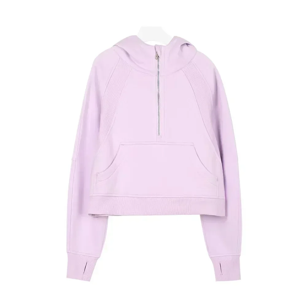 Lemon Winter Oversized Cropped Hoodies Relaxed Fit Sweatshirt Waist Length Sweater Yoga Wear for Women Define Jackets Coat
