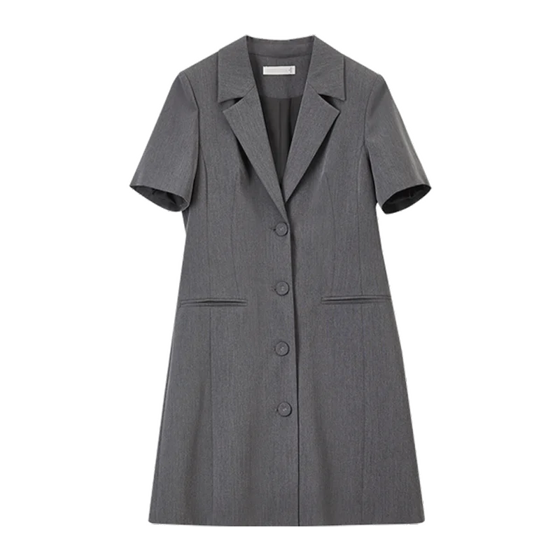 SENTUBILA ชุดเดรสแขนสั้นสตรี 2025 ฤดูร้อนคอปกกระดุมแถวเดียวชุดเดรสทางการสำหรับสุภาพสตรีทำงาน ชุดเดรสสั้น 152L87878