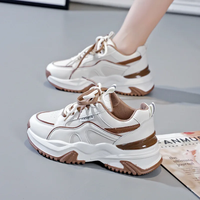 Korean Version New Dad Shoes Women's 2023 Spring Student Versatile Sports Shoes Women's Casual Thick Sole Elevated Shoes