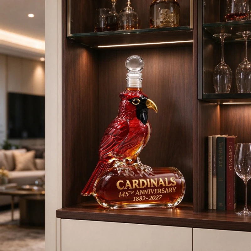 Red Cardinal Bird Glass Decanter Decorative Whiskey Bottle Wine Liquor Container Unique Home Bar Display Collectible Gift