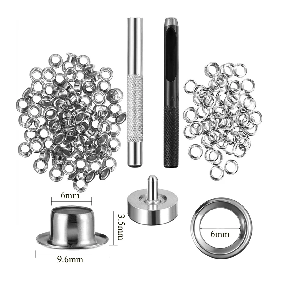 100 Sets Grommet Kit, Size 6/8/10/12mm, With 3 Eyelet Stamping Tools, For Repairing Canvas, Waterproof Cloth, Shoes, Clothing.