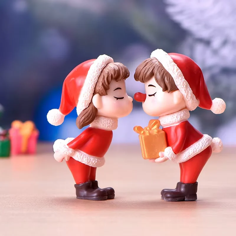 Mini Christmas Couple Figure Doll Xmas Tree DIY Garden Bonsai Decor Ornament Kid Toy Miniature Figurine Statue Resin Craft