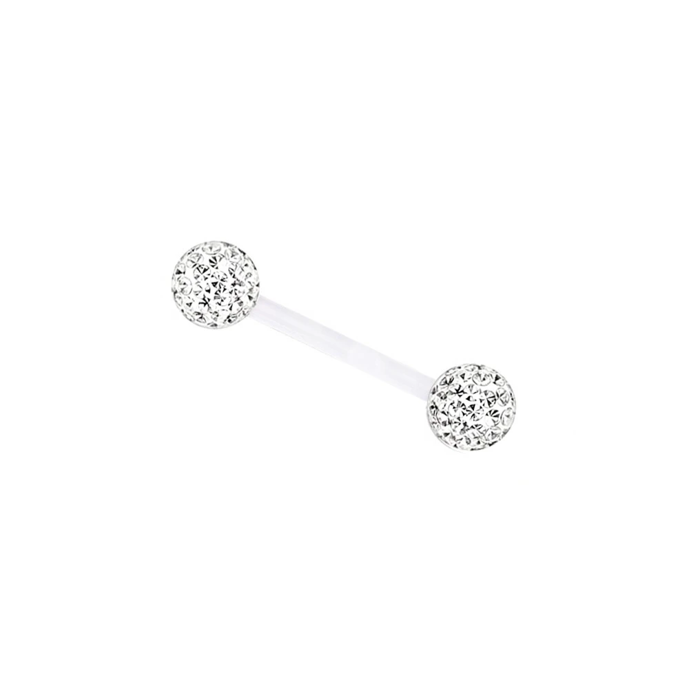 14g 1.6mm Acrylic Flexible 16/19/22/38mm Tongue Bar 6mm Epoxy Coved Crystal Double Ball Nipple Ring Barbell Piercing