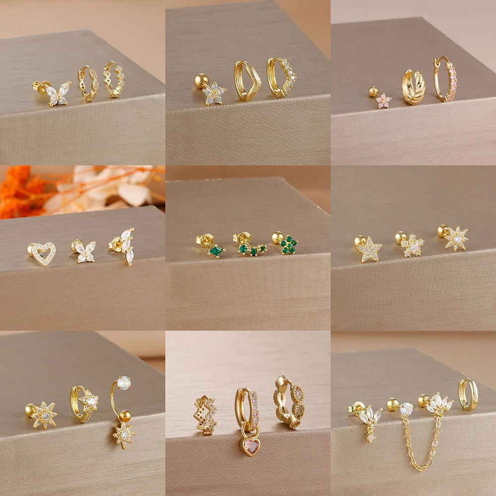Stainless Steel Earrings Set Star Stud Earrings Jewelry for Women Girls Ear Clip Punk Style Earrings Fashion Jewelry Accessories