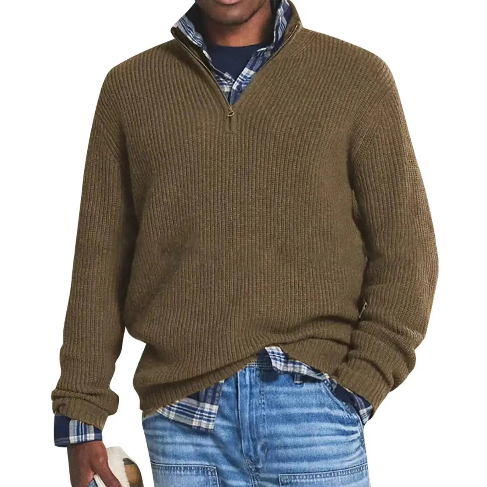 Autumn Winter Men Zipper Sweater Solid Half High Collar Sweatshirts Pullover Men's Knitted Loose Tees Shirt Oversized Tops S-5XL