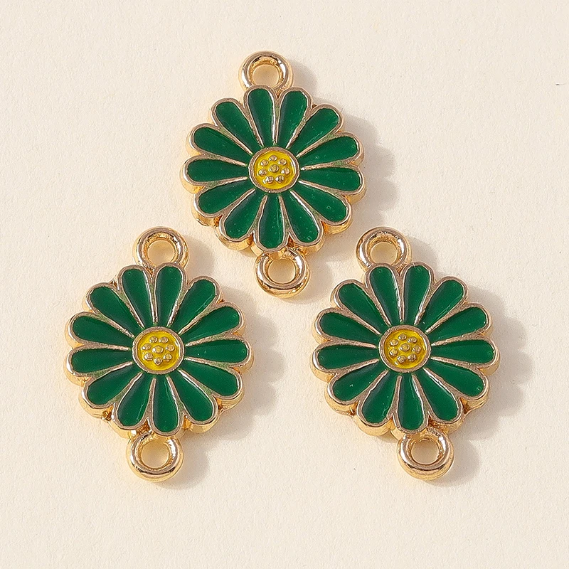Leslie 10 Stück doppelseitige bunte Gänseblümchen-Blumenanhänger mit zwei Löchern für die Schmuckherstellung, Armband, Halskette, DIY-Schlüsselanhänger – Detail 16