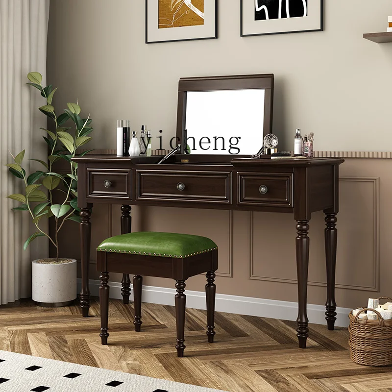 

LX Solid Wood Flip Dressing Table Bedroom Makeup Table with Mirror Integrated Small Apartment
