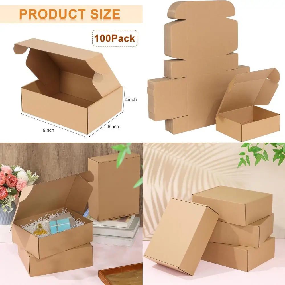 100 Pack 9x6x4 Inch Brown Cardboard Shipping Boxes for Small Parcels and Mailing