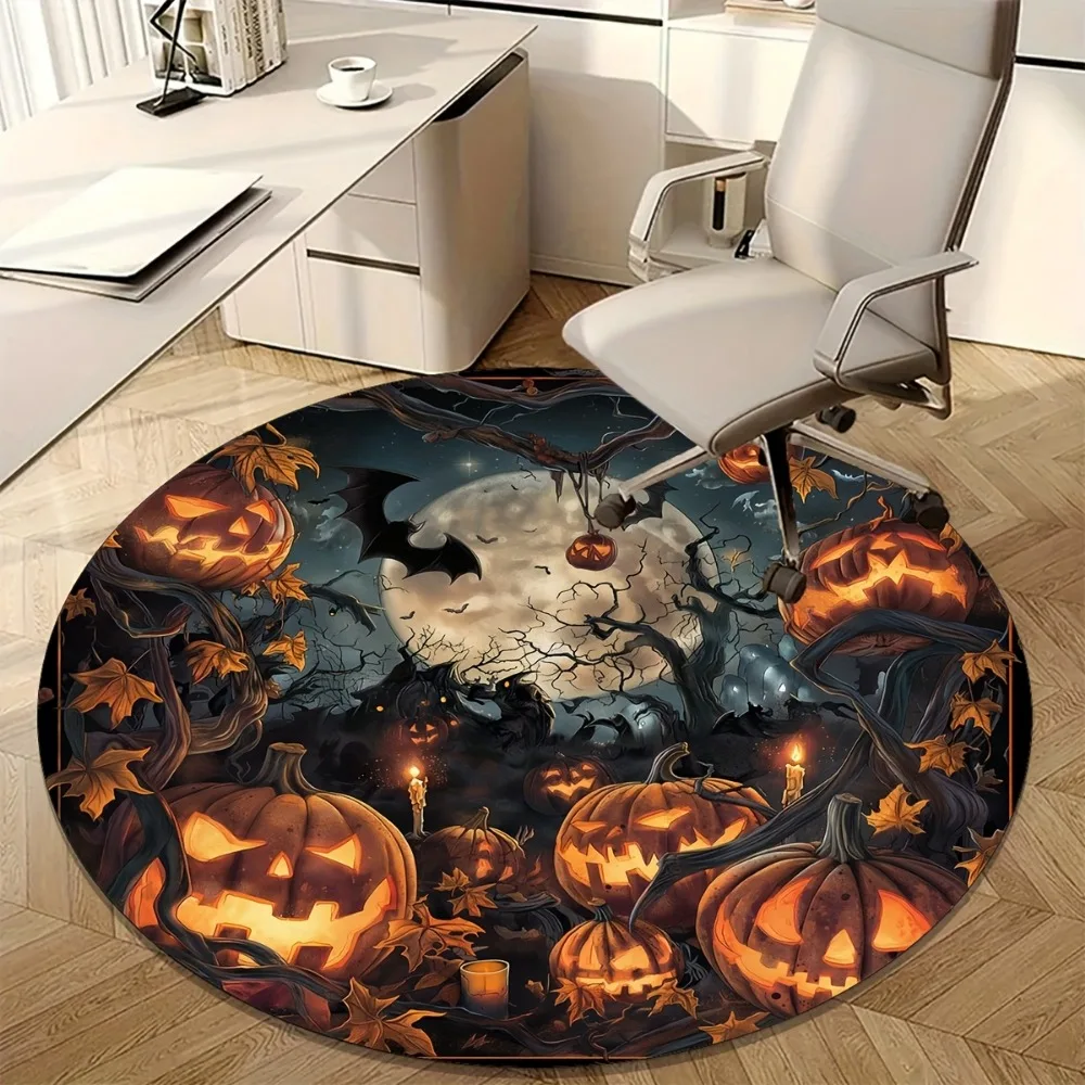 

1pc Halloween Rug Bat Pumpkin Printed for Halloween Floor Decoration Non-Slip Round Rug Entrance Mat Living Room Bedroom Decor