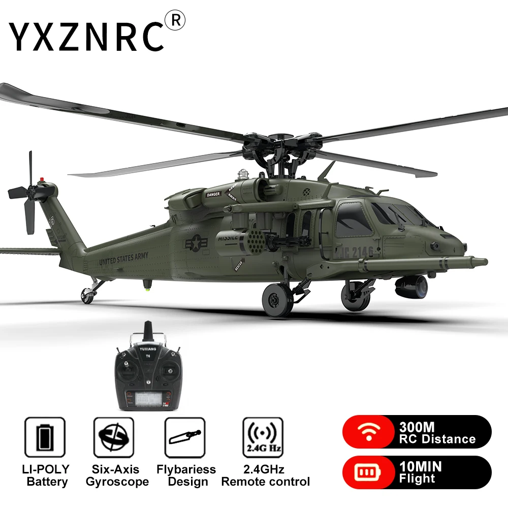 

YXZNRC UH60 Black Hawk RC Вертолет с 6-осевым гироскопом 2,4G 6CH 1:4 Масштаб Flybarless 3D Stunt Модель вертолета с дистанционным управлением