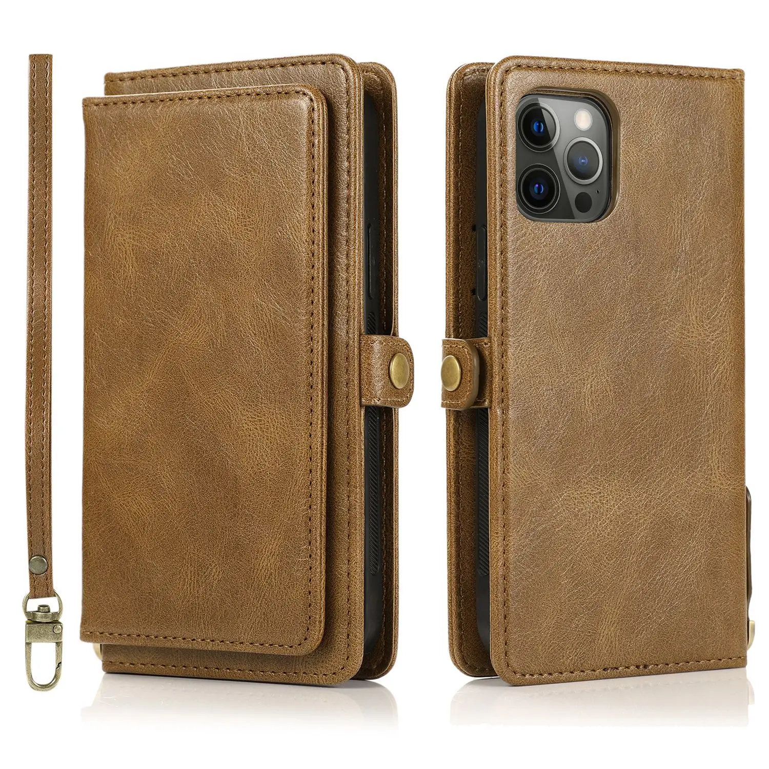 

Wallet Case for iPhone 15/14 Series, Detachable Leather Cover with Card Slot and Magnetic Shell