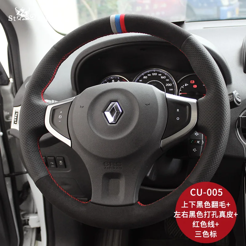 Hand-Stitched Leather Car Steering Wheel Cover for Renault Clio 4 (IV) Kaptur Captur Kangoo Scenic Megane Grand Car Accessories